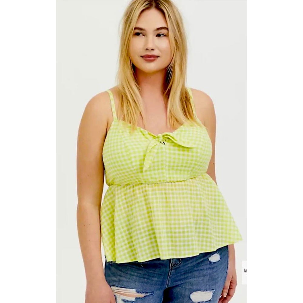 Torrid Green & White Checkered Peplum Cotton Tie-Front Midi Cami Size 3X 22/24